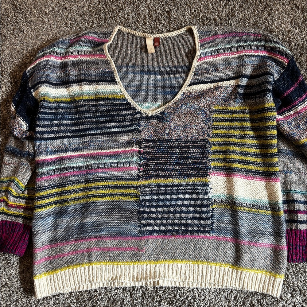 Pilcro Multicolor Striped V-Neck Sweater